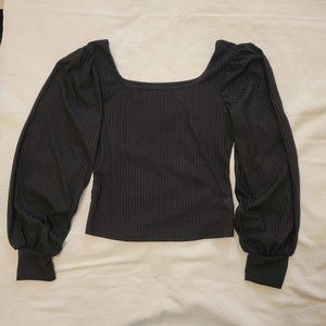 Shein Black Scoop Neck Bishop Sleeve Blouse